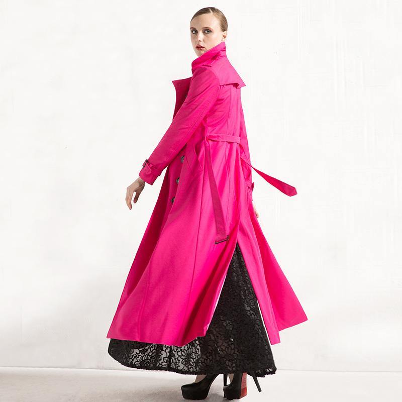 winter casual cotton vlended maxi coat fahion tie waist double breast trench coats - Omychic