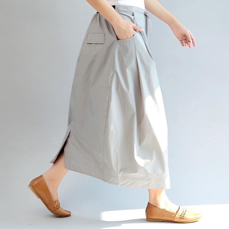 winter gray casual cotton skirts loose elastic waist maxi skirts - Omychic