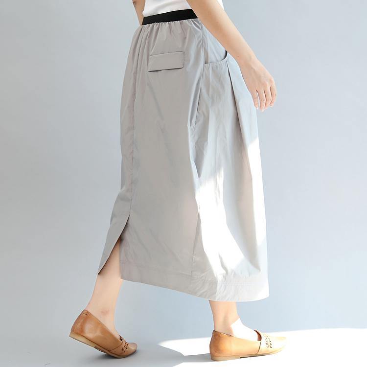 winter gray casual cotton skirts loose elastic waist maxi skirts - Omychic