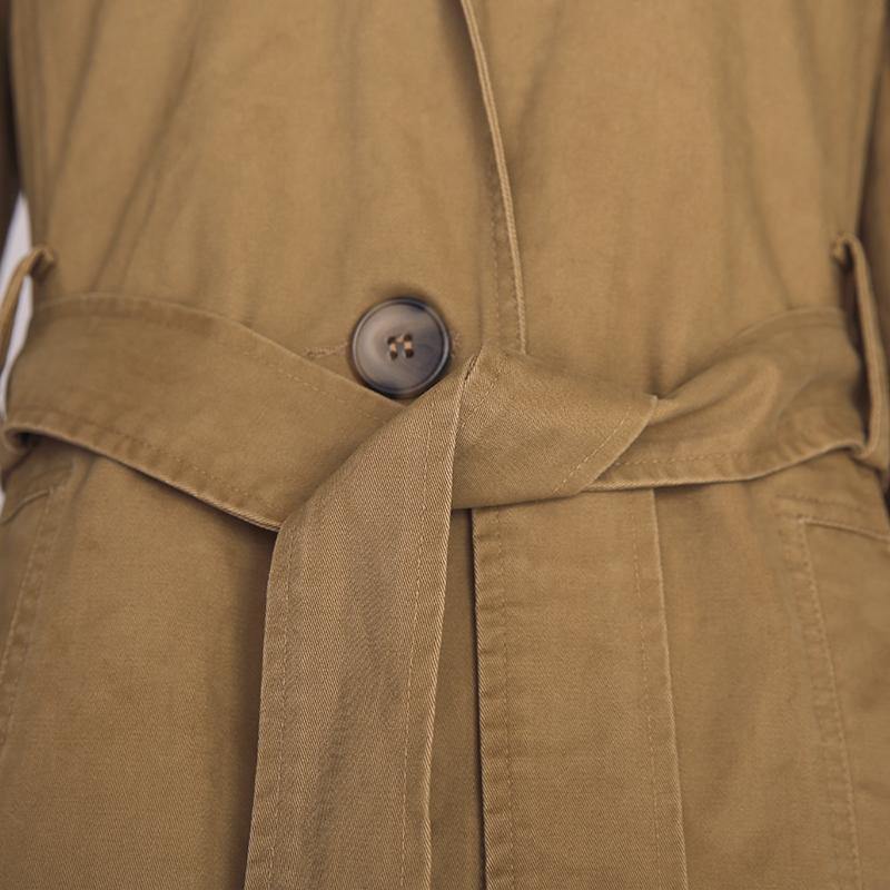 winter khaki cotton coats loose tie waist long sleeve trench coats - Omychic