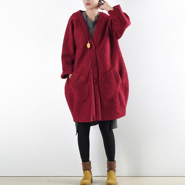 winter new burgundy fashion woolen casual outwear plus size cozy autumn coats - Omychic
