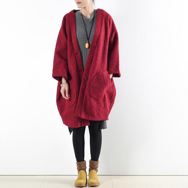 winter new burgundy fashion woolen casual outwear plus size cozy autumn coats - Omychic