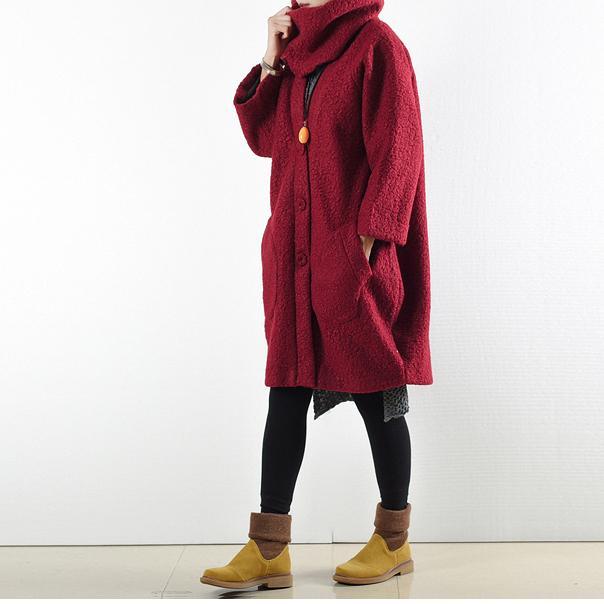 winter new burgundy fashion woolen casual outwear plus size cozy autumn coats - Omychic