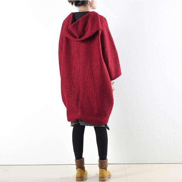 winter new burgundy fashion woolen casual outwear plus size cozy autumn coats - Omychic