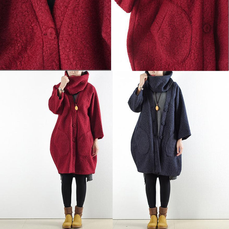 winter new burgundy fashion woolen casual outwear plus size cozy autumn coats - Omychic