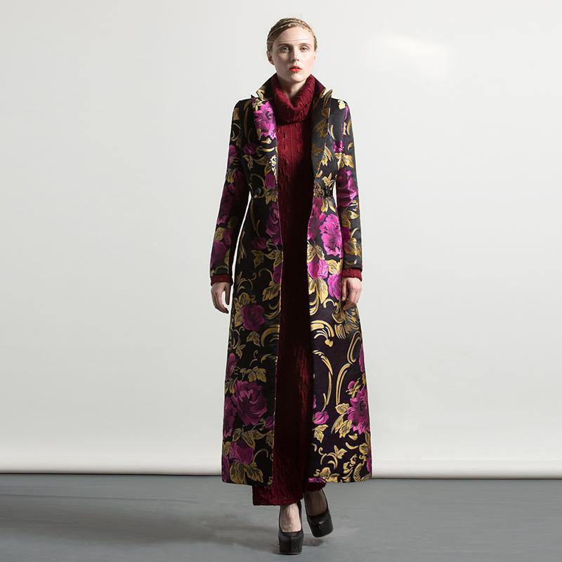 winter new thick cotton long trench coats women jacquard fashion slim fit coat parka - Omychic