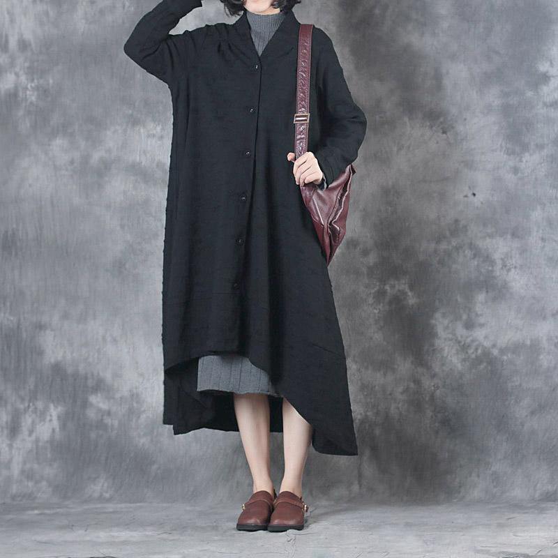 winter thick black casual coats plus size long sleeve asymmetric hem trench coats - Omychic