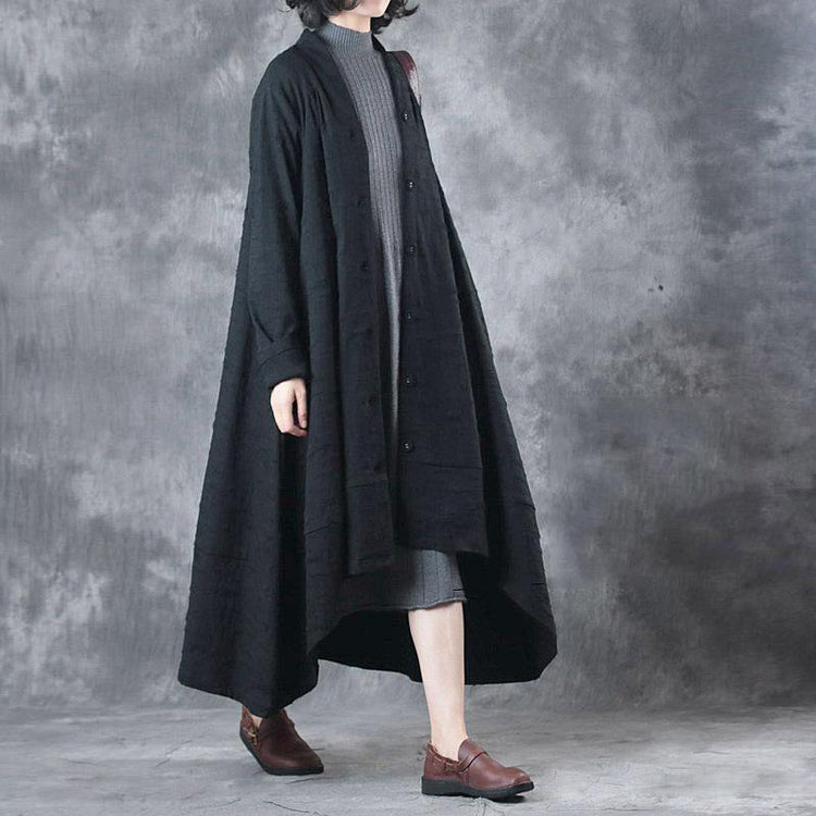 winter thick black casual coats plus size long sleeve asymmetric hem trench coats - Omychic