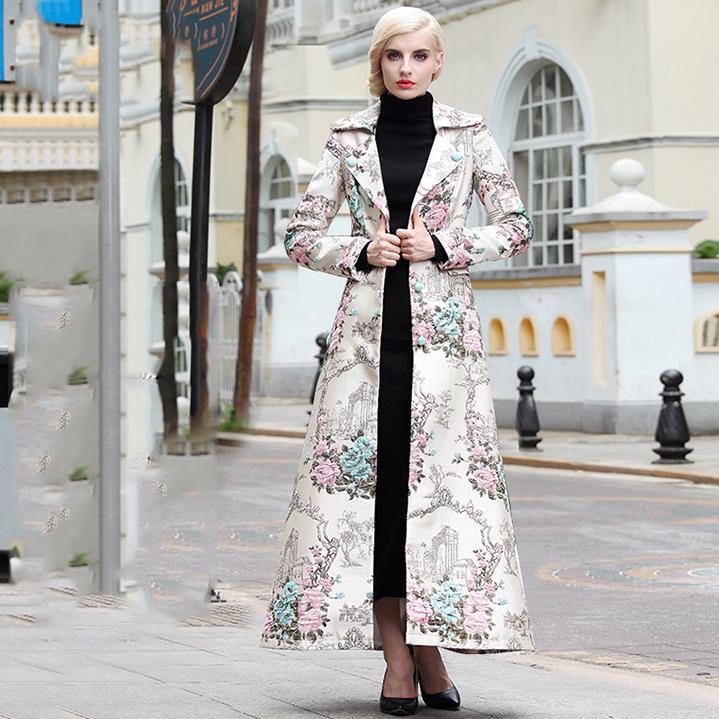 winter vintage embroidery cotton blended trench coats outwear slim long sleeve elegant long coat - Omychic