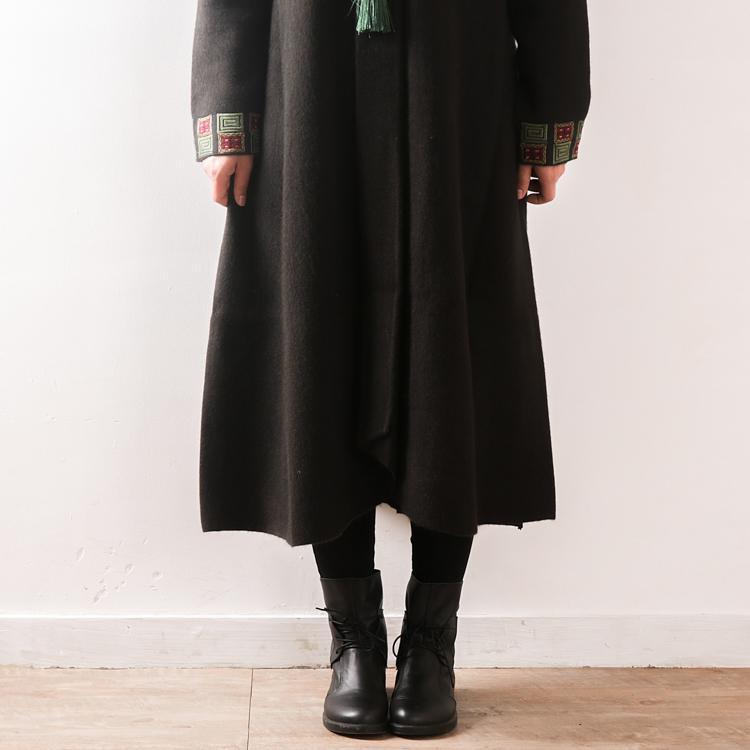 women army green jackets plus size clothing trench coat V neck coat embroidery tassel long coats - Omychic