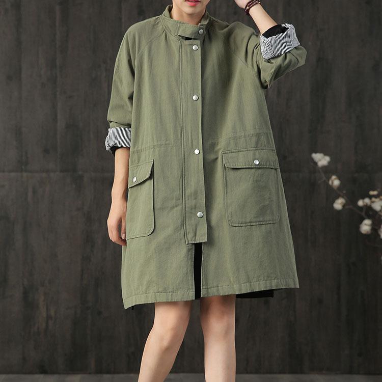 women army green vintage Coats plus size clothing fall trench coats big pockets - Omychic