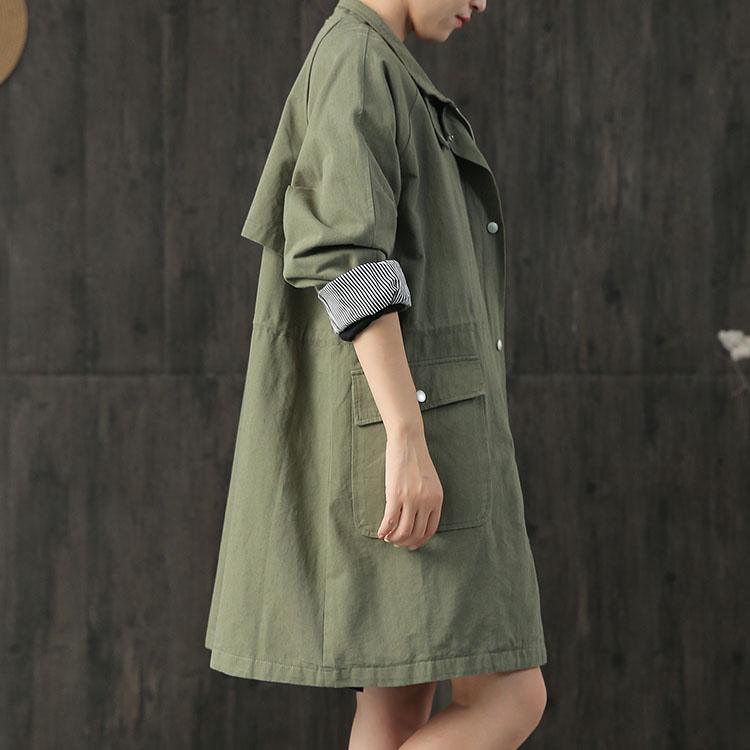 women army green vintage Coats plus size clothing fall trench coats big pockets - Omychic
