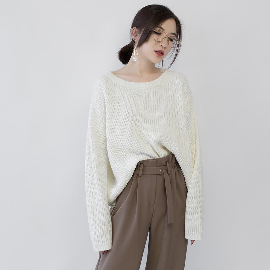 women beige knit sweaters Loose fitting O neck casual Batwing Sleeve fall sweaters - Omychic