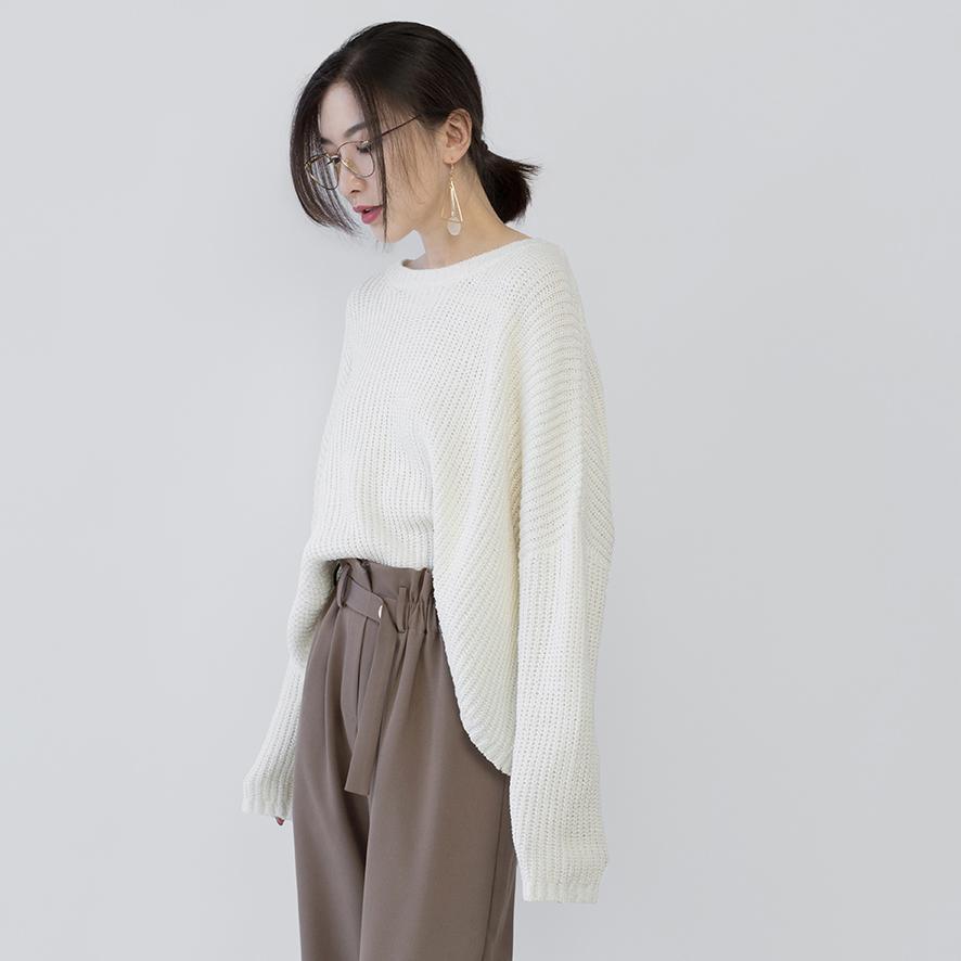 women beige knit sweaters Loose fitting O neck casual Batwing Sleeve fall sweaters - Omychic
