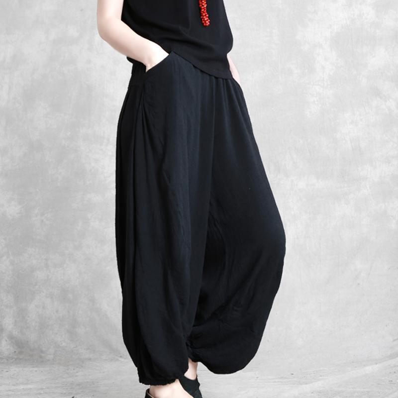 women black casual cotton linen autumn loose draping wid leg pants - Omychic