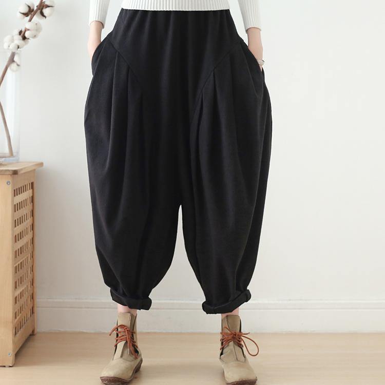 women black cotton harem pants plus size fashion wide leg pants - Omychic