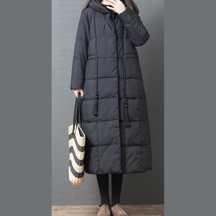 women black down coat winter plus size jackets winter hooded pockets outwear - Omychic