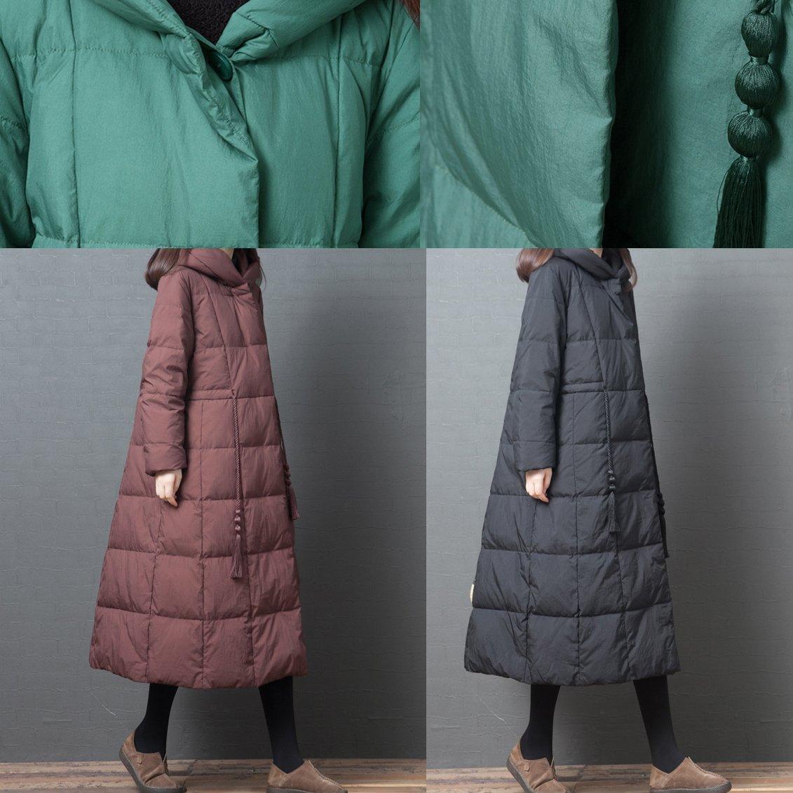 women black down coat winter plus size jackets winter hooded pockets outwear - Omychic
