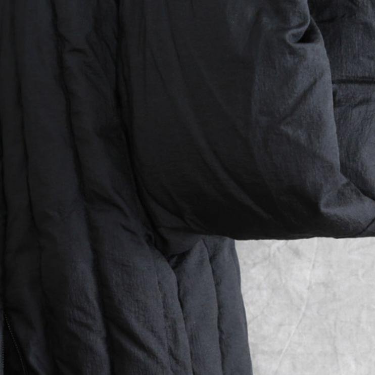 women black goose Down coat casual down jacket overcoat hooded zippered - Omychic