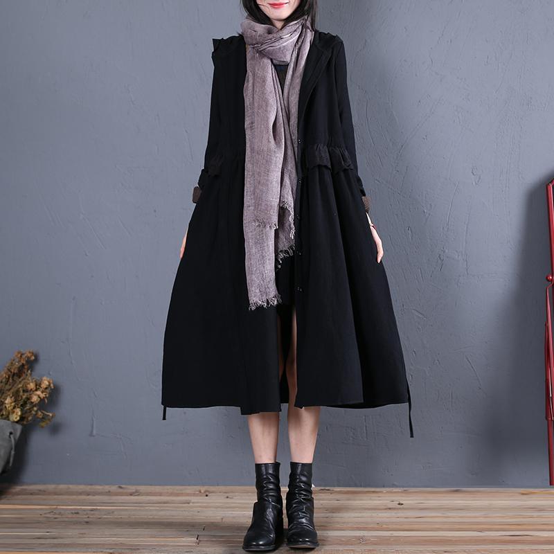 women black hooded overcoat oversized trench coat fall women coats ruffles - Omychic