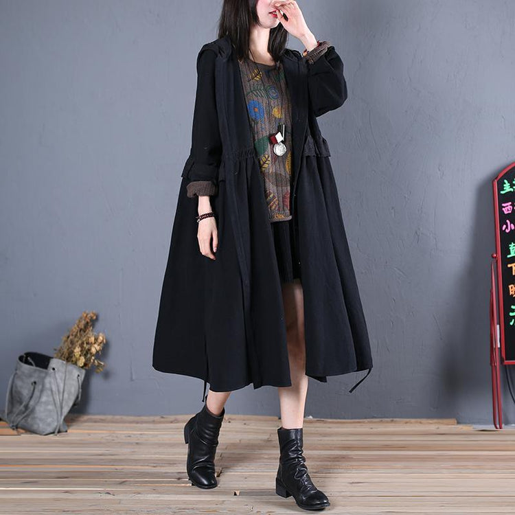women black hooded overcoat oversized trench coat fall women coats ruffles - Omychic