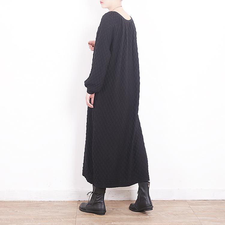 women black knit dresses oversize O neck winter dresses New Plaid sweater - Omychic