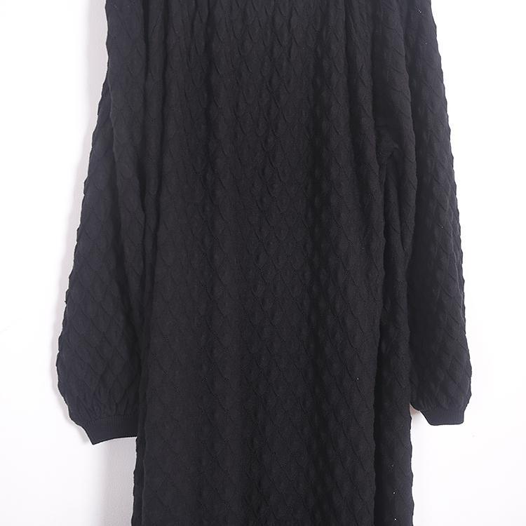 women black knit dresses oversize O neck winter dresses New Plaid sweater - Omychic