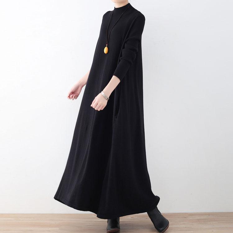women black knit dresses plus size high neck winter dress New large hem winter dresses - Omychic