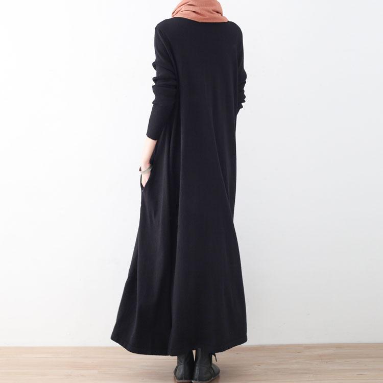 women black knit dresses plus size high neck winter dress New large hem winter dresses - Omychic