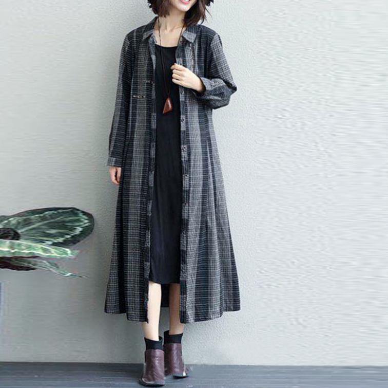 women black plaid  coats plus size lapel collar outwear top quality wild coat - Omychic