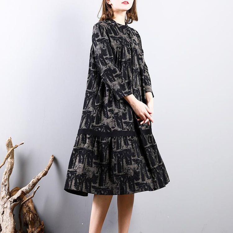 women black prints cotton dresses trendy plus size cotton maxi dress o neck boutique long sleeve dresses - Omychic