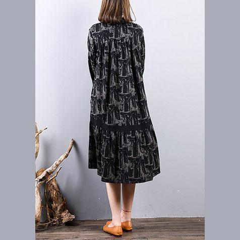 women black prints cotton dresses trendy plus size cotton maxi dress o neck boutique long sleeve dresses - Omychic