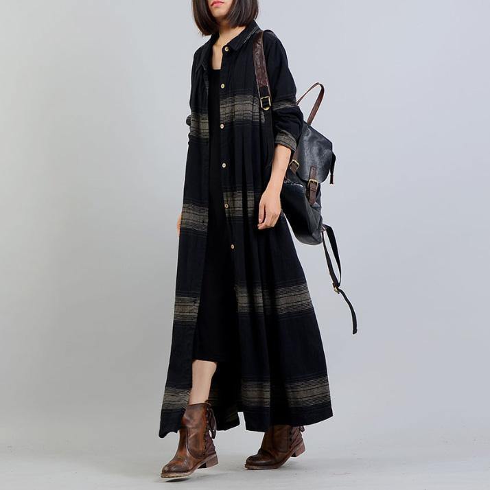 women black striped coat plus size clothing trench coat stand collar women coats - Omychic