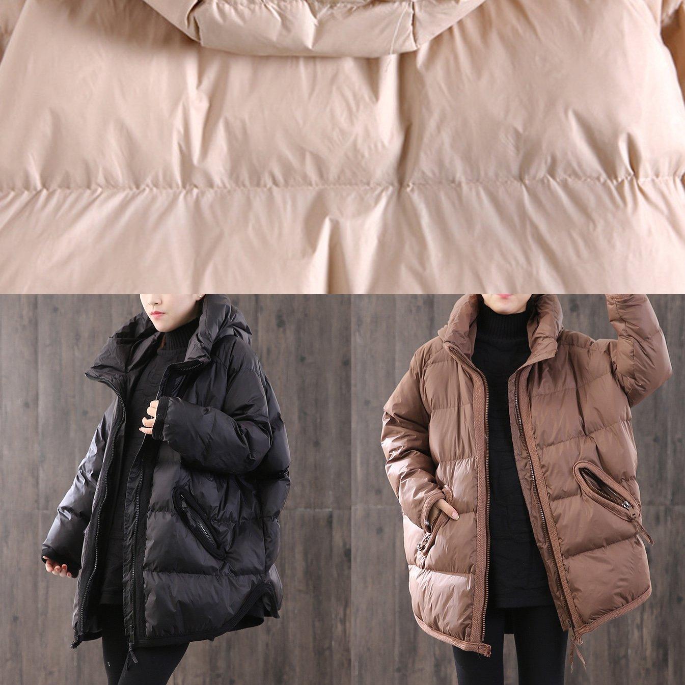women black thick down jacket woman Loose fitting hooded winter jacket side open Elegant winter outwear - Omychic