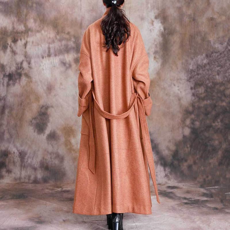 women brown Wool jackets plus size medium length jackets winter coat stand collar - Omychic