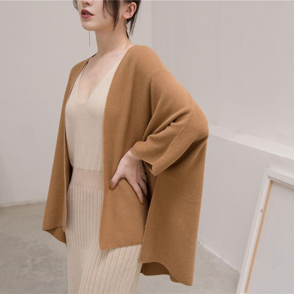 women brown winter sweater plus size Three Quarter sleeve knitted tops women cardigan fall blouse - Omychic
