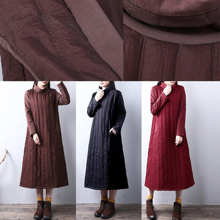 women burgundy for plus size high neck pockets patchworYZ-2018111420 - Omychic