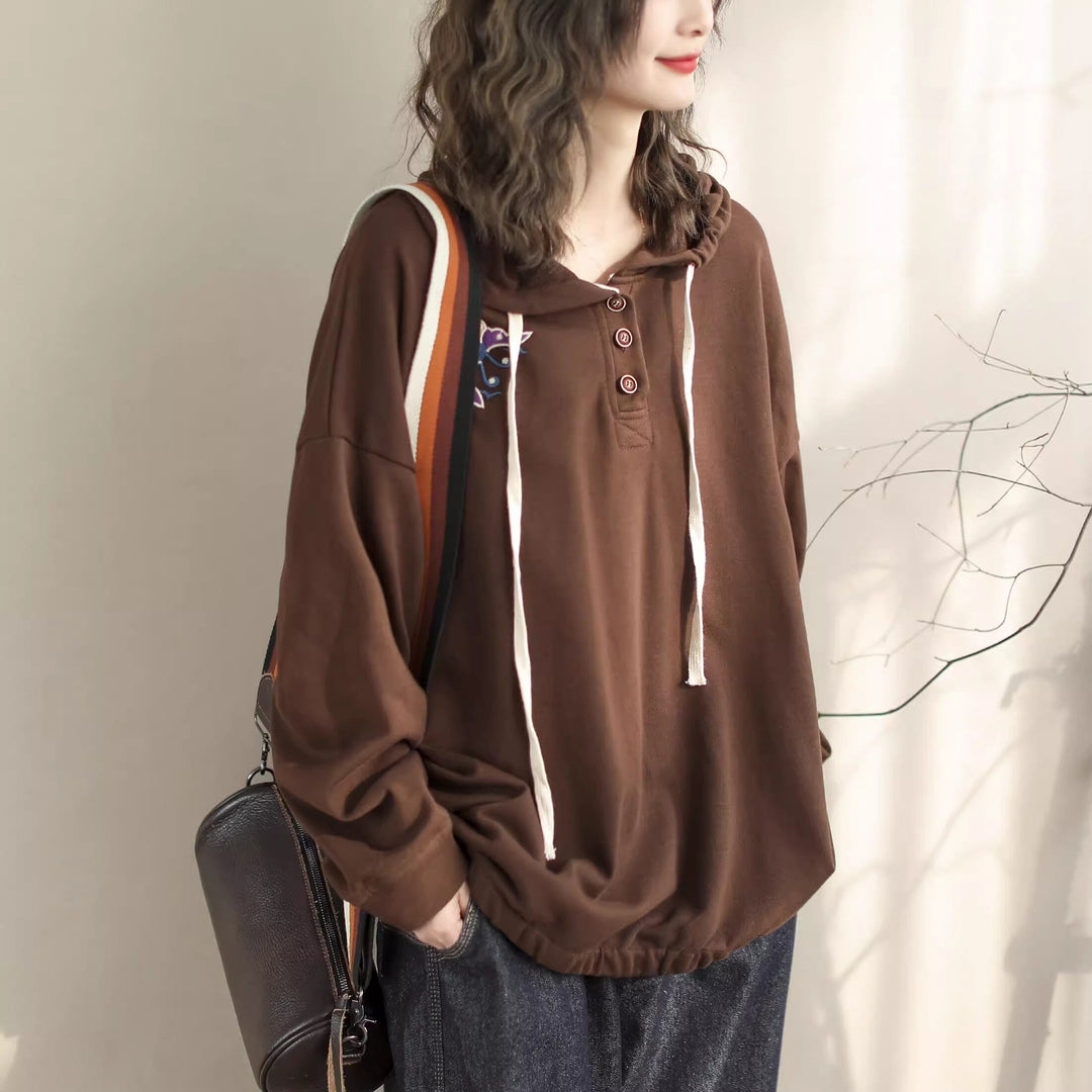 Women Casual Minimalist Embroidery Loose Hoodie