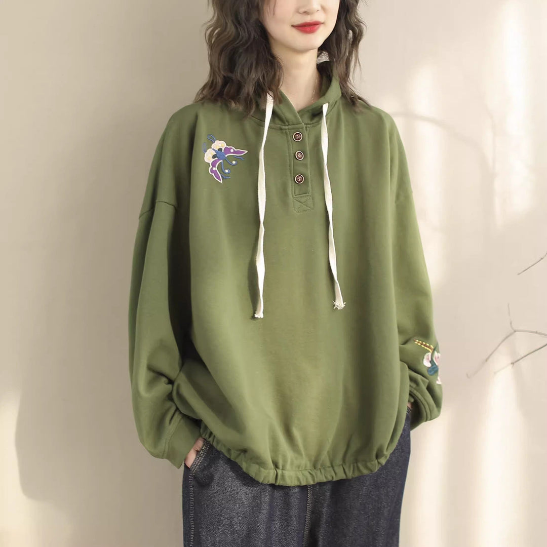 Women Casual Minimalist Embroidery Loose Hoodie