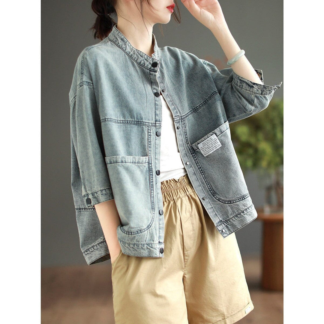 Casual Retro Patchwork Autumn Denim Jacket Fall