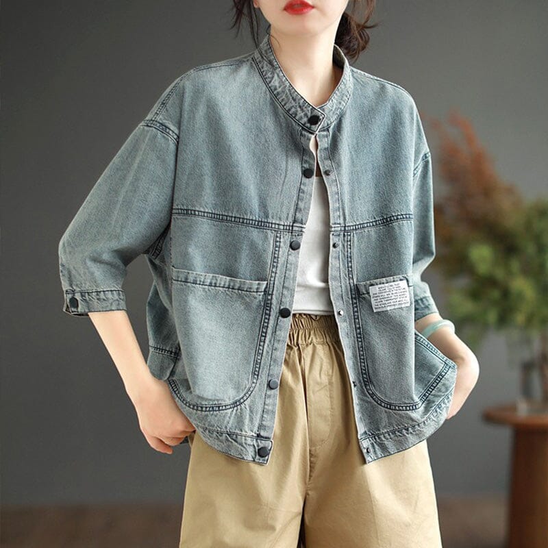 Casual Retro Patchwork Autumn Denim Jacket Fall