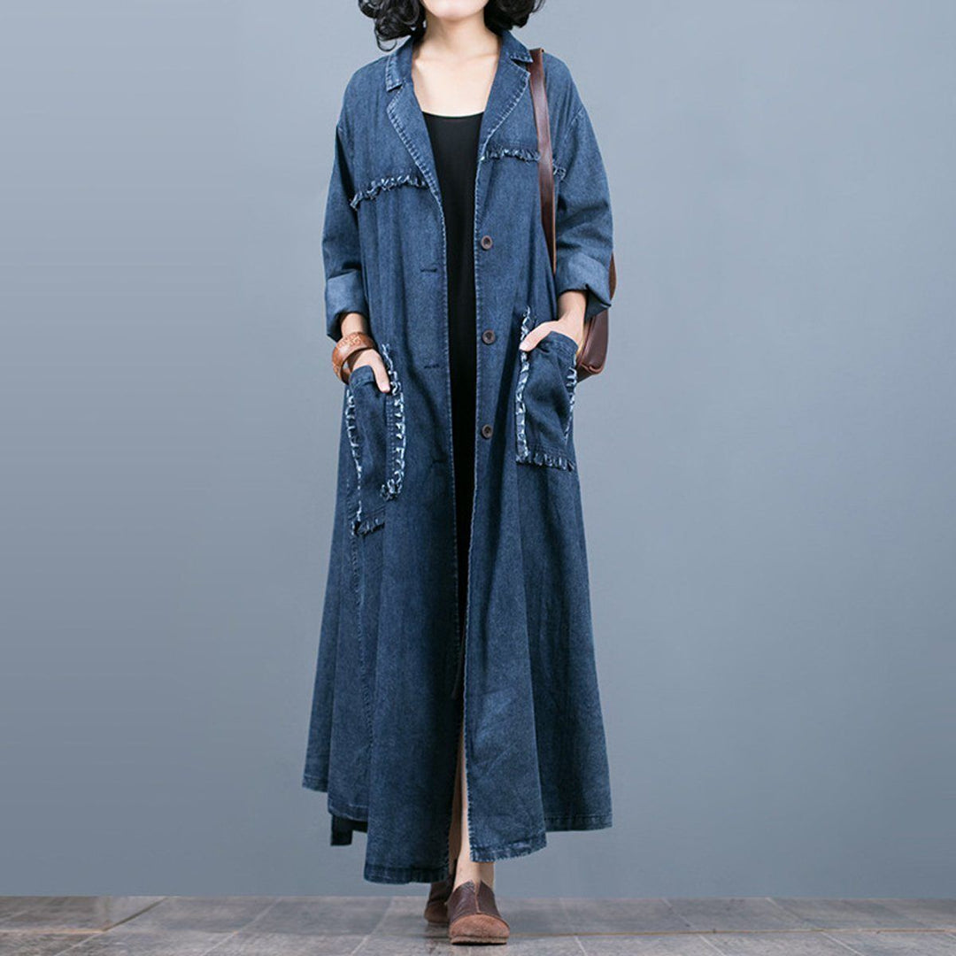 Women Casual Rough Selvage Big Pockets Hooded Coat