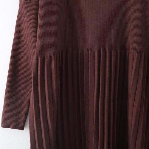 women chocolate sweater dresses trendy plus size high neck long knit sweaters Elegant wrinkled dresses - Omychic