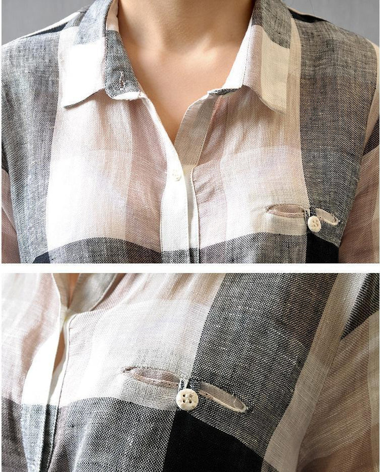 Women cotton linen shirt dress summer 3/4 sleeve - Omychic