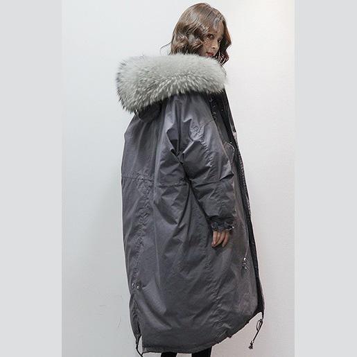 women dark gray down jacket woman oversize hooded snow jackets loose coats - Omychic