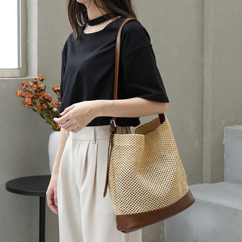 Women Fashion Casual Plaited Hollow Shoulder Bag