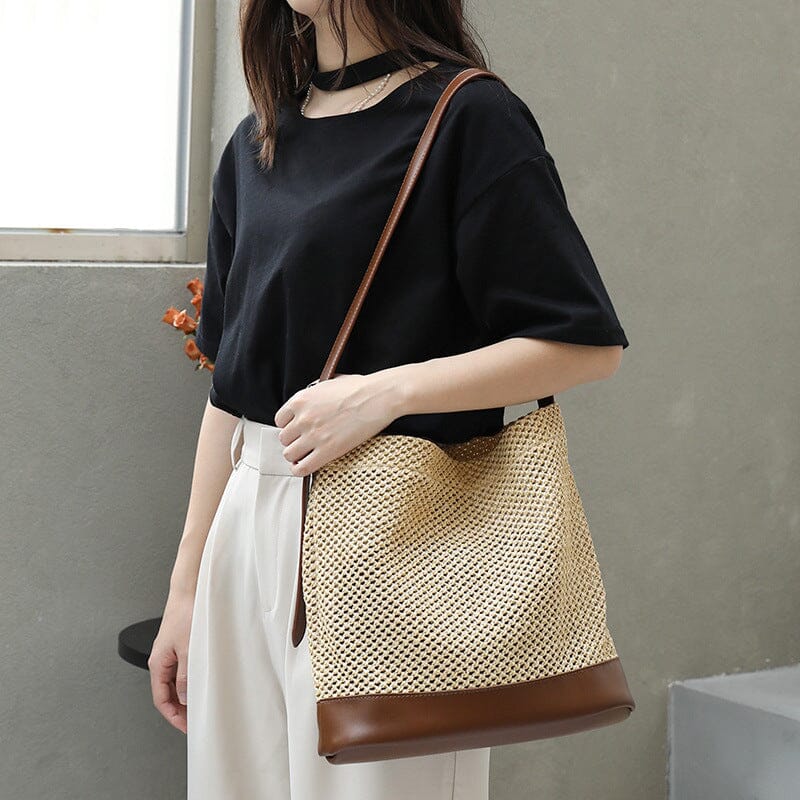 Women Fashion Casual Plaited Hollow Shoulder Bag