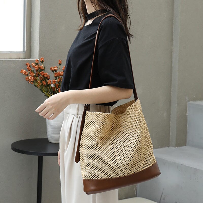 Women Fashion Casual Plaited Hollow Shoulder Bag