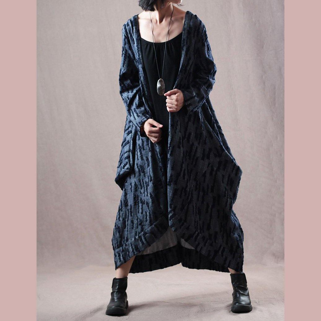 women gray blue  Winter coat trendy plus size big pockets trench coat top quality asymmetric long coat - Omychic