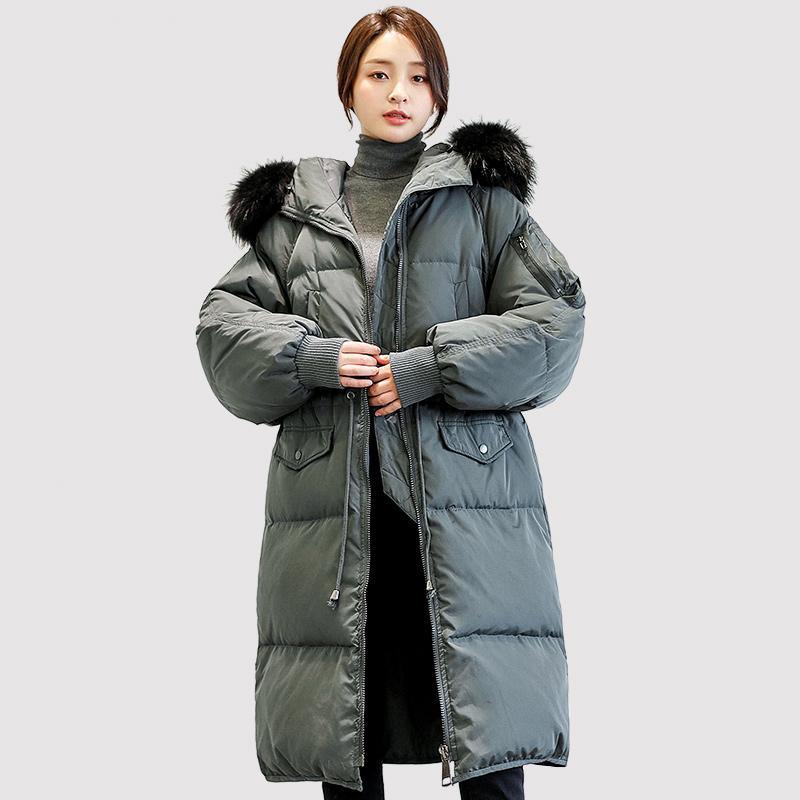 women gray green warm winter coat trendy plus size tie waist winter jacket fur collar winter outwear - Omychic